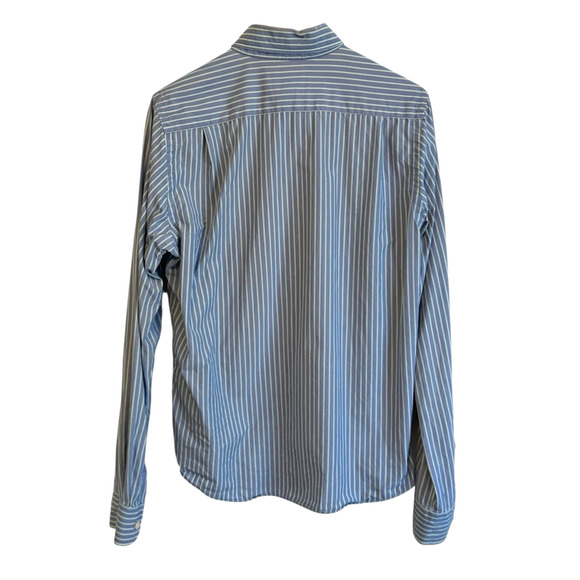 Abercrombie & Fitch Y2K Shirt Mens L Blue Stripe Button Down Preppy Moose Logo - Picture 2 of 12